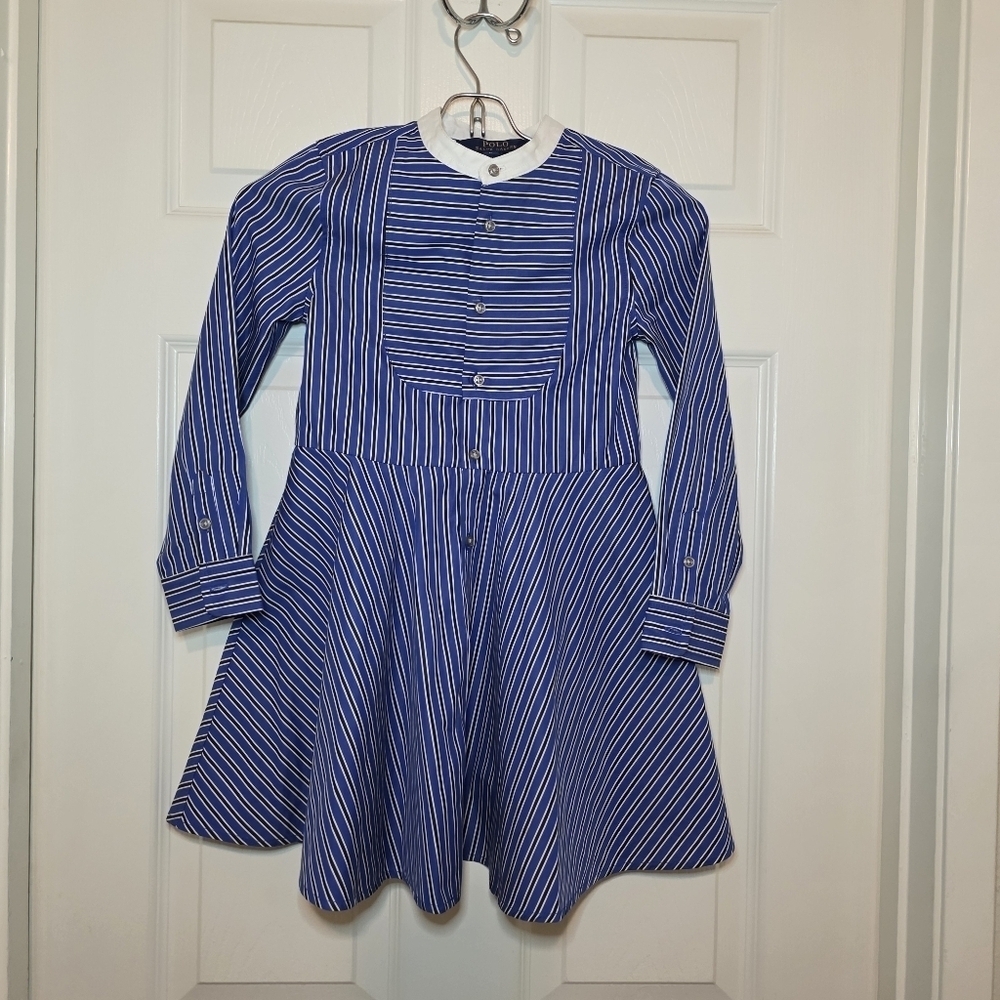 Polo Ralph Lauren Stripe Girls Dress Size 6 Mid Length, blue white